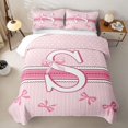 thumbnail image 1 of Manfei Pink Bow Letter Monogrammed S Quilt Full for Girls,Vintage Polka Dots Stripes Full Bedspread Sets, 1 of 7