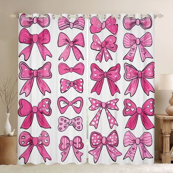 Manfei Pink Bow Love Heart Cartoon Set Blackout Curtains Set of 2 (52x84 Each) for Girls, Cute Ribbon Window Curtains