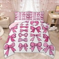 thumbnail image 1 of Manfei Pink Bow Love Heart Cartoon Set Full Size Comforter Sets for Girls, Cute Ribbon Bedding Sets, Pink Reversible, 3pcs, 1 of 6