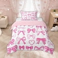thumbnail image 1 of Manfei Pink Bow Love Heart Line Art Twin Comforter Sets for Girls, Cute Ribbon Bedding Set, Pink Reversible, 2-Piece, 1 of 6