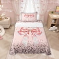 thumbnail image 1 of Manfei Pink Bow Pearl Rose Twin Sheet Sets for Girls, Cute Ribbon Bedding, 3 Pieces, 1 of 5