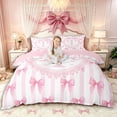 thumbnail image 1 of Manfei Pink Bow Personalized Initial T Duvet Cover Set for Kids Girls,Kawaii Stripes Love Heart Print Bedding Full for Teens Women,Pink Reversible,Lightweight Room Decor,3-Piece,No Comforter, 1 of 6