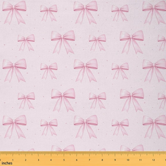 Manfei Pink Bow Sewing & Crafting Fabric (1 Yard) for Princess, Girls Bow-Tie Home Decor Fabric by the Yard, Cute Polka Dots DIY Fabric