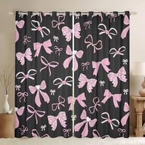 Manfei Pink Bow Tie Black Out Curtains for Kids Girls, Princess Style Curtains Pack of 2 (42x63 Each), Girly Cute Bowknot Bedroom Curtains, Luxurious Room Decor