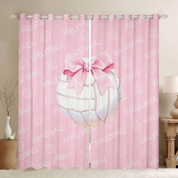 Manfei Pink Bowknot Blackout Curtains,3D Cartoon Volleyball Pattern Window Curtains Pack of 2 (38x45 Each)