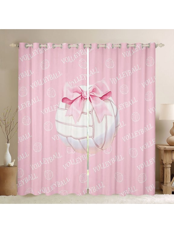 Pink Bowknot Blackout Curtains,3D Cartoon Volleyball Pattern Window Curtains Pack of 2 (38x45 Each)