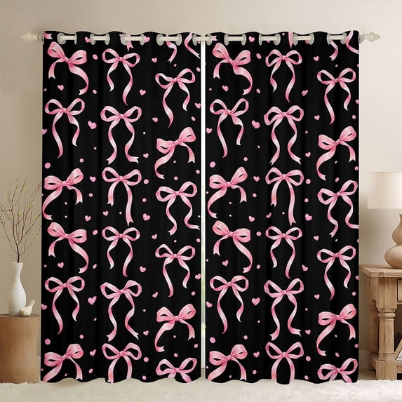Manfei Pink Bowknot Blackout Curtains Set of 2 (52x84 Each) For Kids,Cute Loves Print Window Curtains For Girls