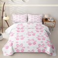 thumbnail image 1 of Manfei Pink Bowknot Cherry Twin Quilt Set for Girls, Cute Flower Floral Twin Coverlet Set, 1 of 7
