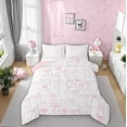 thumbnail image 1 of Manfei Pink Bowknot Full Size Comforter Sets,Cartoon Heart Print Bedding Comforter Set,Ribbon Bowtie Bow Bedding Sets For Girls,Microfiber Bedroom Decor Reversible,3-Piece, 1 of 8