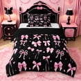 thumbnail image 1 of Manfei Pink Bowknot Print Twin Comforter Sets For Kids,Lovely Bow Tie Pattern Bedding Set For Girls,Black Reversible,2-Piece, 1 of 7