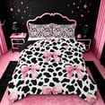thumbnail image 1 of Manfei Pink Bowknot Queen Comforter Set For Girls,Vintage Farmhouse Cow Print Bedding Comforter Set For Kids,Black Reversible,3-Piece, 1 of 7