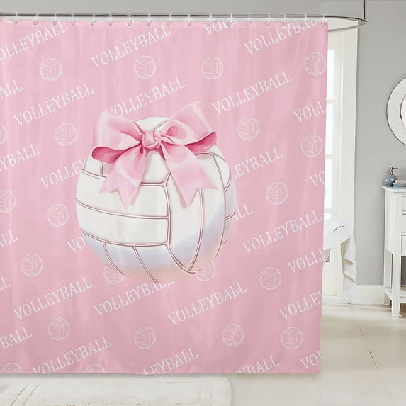 Manfei Pink Bowknot Shower Curtain 72Wx72L,3D Cartoon Volleyball Pattern Bathroom Curtain