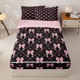 thumbnail image 1 of Manfei Pink Bowknot Zipper Twin Comforter Sets with Fitted Sheet and 2 Pillowcases For Girl,Cute Loves Pattern Kids Zipper Bedding Set,Pink Reversible,4 Pieces, 1 of 7