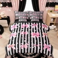 thumbnail image 1 of Manfei Pink Bows Black White Stripe Dots Twin Bedding Sets for Girls, Cute Ribbon Bows Bedding Comforter Set, Black Reversible, 7pcs, 1 of 7