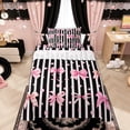 thumbnail image 1 of Manfei Pink Bows Black White Stripe Dots Twin Sheet Sets for Girls, Cute Ribbon Bows Bedding, 3pcs, 1 of 5