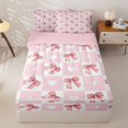 thumbnail image 1 of Manfei Pink Bows Heart Zipper Full Size Comforter Sets with Fitted Sheet and 2 Pillowcases For Girls,Modern Geometric Plaid Design Zipper Bedding Set For Kids,Pink Reversible,4-Piece, 1 of 7