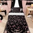 thumbnail image 1 of Manfei Pink Bows Love Hearts Black Print Twin Sheet Sets for Girls, Cute Ribbon Bows Bedding, 3pcs, 1 of 5