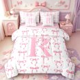thumbnail image 1 of Manfei Pink Bowtie 7-Piece Twin Bedding,Initial Alphabet R Bedding Comforter Set,Pink Reversible, 1 of 7