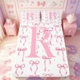 thumbnail image 1 of Manfei Pink Bowtie Fitted Sheet Full,Initial Alphabet R Bed Set,3 Pieces,1 Fitted Sheet and 2 Pillowcases, 1 of 6