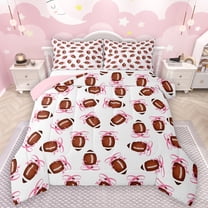Manfei Pink Bowtie Ribbon Bedding Comforter Set,Rugby Sport Game Twin Comforter Sets,Boys Football Lovers Bedding Set For Boy Girl,Microfiber Bedroom Decor Reversible,2-Piece