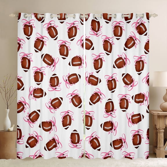 Manfei Pink Bowtie Ribbon Black Out Curtains,Rugby Sport Game Curtains Pack of 2 (42x63 Each),Boys Football Lovers Bedroom Curtains For Boy Girl,Microfiber Bedroom Decor
