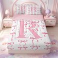 thumbnail image 1 of Manfei Pink Bowtie Zipper Twin Comforter Sets with Fitted Sheet and 2 Pillowcases,Initial Alphabet R Zipper Bedding Set,Pink Reversible,4-Piece, 1 of 7