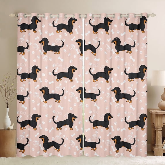 Manfei Pink Brown Dachshund Curtains Pack of 2 (42x84 Each) for Teens, Kawaii Pet Dog Lover Curtains Blackout, Cartoon Animal Bedroom Curtains, Window Curtains Bedroom Decor