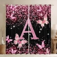 thumbnail image 1 of Manfei Pink Butterfly Kitchen Curtains,Girls Personalized Letter A Black Out Curtains Pack of 2 (42x63 Each), 1 of 7