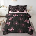 thumbnail image 1 of Manfei Pink Butterfly Print Twin Bedding Sets 7-Piece, Romantic Dandelion Flower Bedding Comforter Set, Vintage French Style Reversible Sheet Sets, Ultra Soft Home Decor, 1 of 7