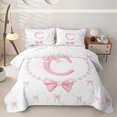 thumbnail image 1 of Manfei Pink C Personalized Initial Twin Quilt Set for Girls,Cute Bow Tie Bling Pearl Print Twin Coverlet Set for Teens Women, 1 of 7