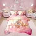 thumbnail image 1 of Feelyou Pink Cartoon Castle Twin Bedding Sets 7-Piece, Dreamy Watercolor Bedding Comforter Set, Fairy Tale Sheet Sets, Breathable Room Decoration, 1 of 7