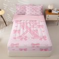 thumbnail image 1 of Manfei Pink Cartoon Heart Print Zipper Twin Comforter Sets with Fitted Sheet and 2 Pillowcases For Kids,Letter X Personalized Initial Girls Zipper Bedding Set,Pink Reversible,4 Pieces, 1 of 7