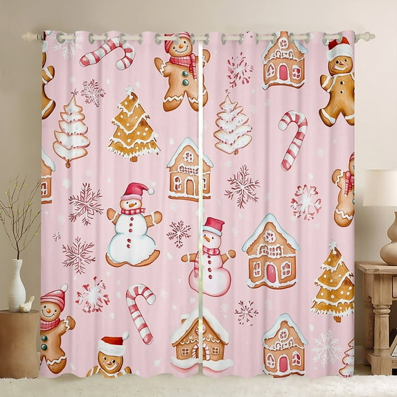 Manfei Pink Cartoon Snowman Blackout Curtains Set of 2 (52x84 Each), Christmas Rustic Cabin Window Curtains, Gingerbread Man Candy Curtains and Drapes, Living Room Curtains Decor