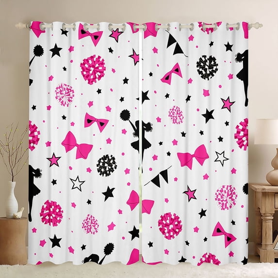 Manfei Pink Cheer Bow Blackout Curtains Set of 2 (52x84 Each) For Girls,Cute Coquette Print Window Curtains For Kids