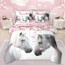 Manfei Pink Cherry Blossom 7-Piece Twin Bedding Sets,Farm Animal Bedding Comforter Set,Country Farmhouse Lodge Sheet Sets For Boys Kids,Super Cozy Room Decor Reversible