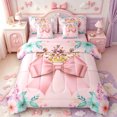thumbnail image 1 of Manfei Pink Coquette Bow 7-Piece King Bedding,Colorful Crown Floral King Bed in a Bag,Pink Reversible, 1 of 7