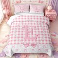 thumbnail image 1 of Manfei Pink Coquette Bow Knot Quilt Full,Monogrammed R Design Full Bedspread Sets,3 Pieces,1 Coverlet and 2 Pillowcases, 1 of 7