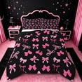 thumbnail image 1 of Manfei Pink Coquette Bowknot Queen Comforter Set For Girls,Pink Princess Bow Bedding Comforter Set For Kids,Black Reversible,3-Piece, 1 of 7