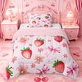 thumbnail image 1 of Manfei Pink Coquette Bowknot Twin Comforter Sets For Girls,Kawaii Strawberry Red Floral Bedding Set For Kids,Pink Reversible,2pcs, 1 of 7