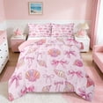 thumbnail image 1 of Manfei Pink Coquette Seashell Bow Pearl Queen Comforter Set for Girls, Cute Girlish Print Bedding Comforter Set, Pink Reversible 3pcs, 1 Comforter and 2 Pillowcases, 1 of 6