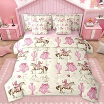 Manfei Pink Cowgirl Boot Twin Bedding Sets 7-Piece for Teens, Hippie Western Cactus Bedding Comforter Set, Farmhouse Horse Animal Reversible Sheet Sets, Ultra Soft Bedroom Decor