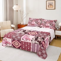 Manfei Pink Cowgirl Cowboy Queen Sheet Sets, Western Boho Aztec Flat Sheet, Rustic Cow Print Queen Fitted Sheet, Super Cozy Room Decor, 4-Piece