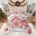 thumbnail image 1 of Manfei Pink Cute Cabin Queen Comforter Set for Teen, Christmas Snowman Gifts Bedding Comforter Set, Happy New Year Reversible Bedding Set, Breathable Home Decor, 3pcs, 1 of 8