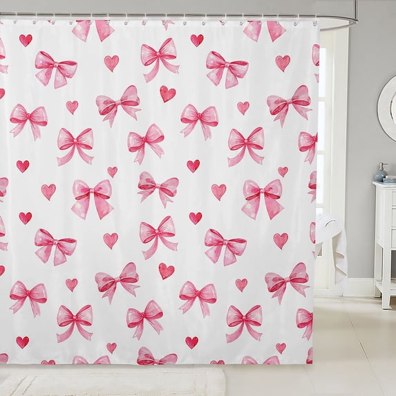 Manfei Pink Dreamy Bowknot Shower Curtain 72Wx78L,Cartoon Bow Tie Bath Curtain