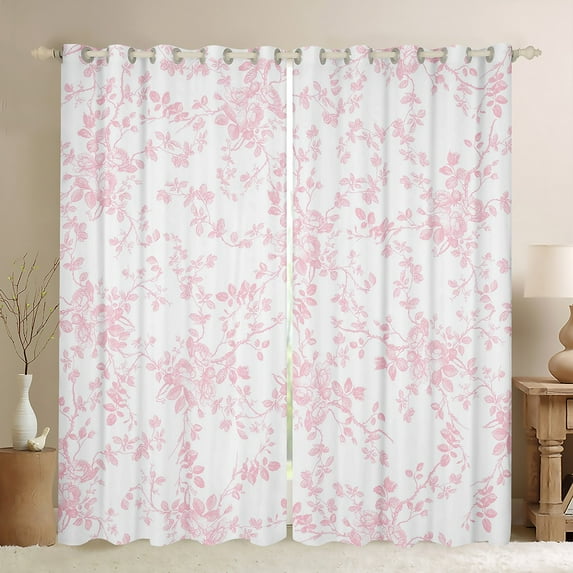 Manfei Pink Flower Blackout Curtains Set of 2 (52x84 Each), Spring Garden Floral Window Curtains, Tropical Vintage Blossom Curtains and Drapes, Luxury Bedroom Decor