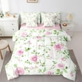 thumbnail image 1 of Manfei Pink Flower Floral 7-Piece Twin Bedding Sets,Romantic Rose Bedding Comforter Set,Green Leaves Sheet Sets For Girl Child,Ultra Soft Home Decor Reversible, 1 of 7