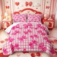 thumbnail image 1 of Manfei Pink Geometric Grid Twin Quilt Set,Cartoon Bow Tie Twin Coverlet Set,3-Piece,1 Bedspread and 1 Pillowcase, 1 of 7