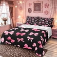 thumbnail image 1 of Manfei Pink Gingham Bow Black Print Queen Sheet Sets for Girls, Cute Ribbon Bows Bed Set, 4 Pieces, 1 of 5