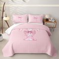 thumbnail image 1 of Manfei Pink Gingham Bow Letter T Quilt King for Girls, Cute Initial King Coverlet Set, 1 of 7