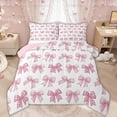 thumbnail image 1 of Manfei Pink Gingham Bow Print Full Size Comforter Sets for Girls, Cute Ribbon Bows Bedding Sets, Pink Reversible, 3 Pieces, 1 of 6